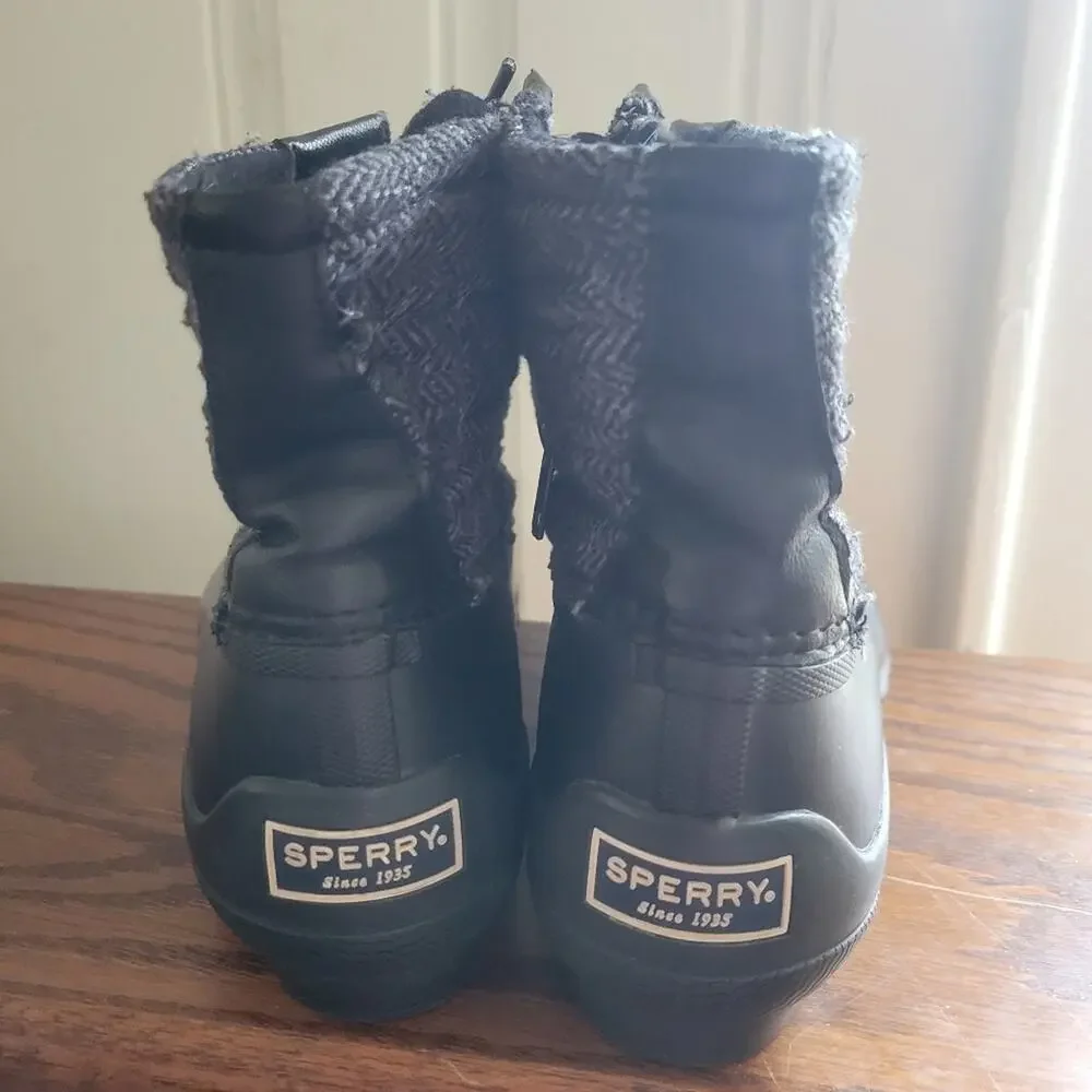 Size 10 Sperry black & gray winter duck boots, wool blend uppers